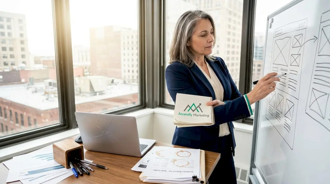 Business owner planning website design