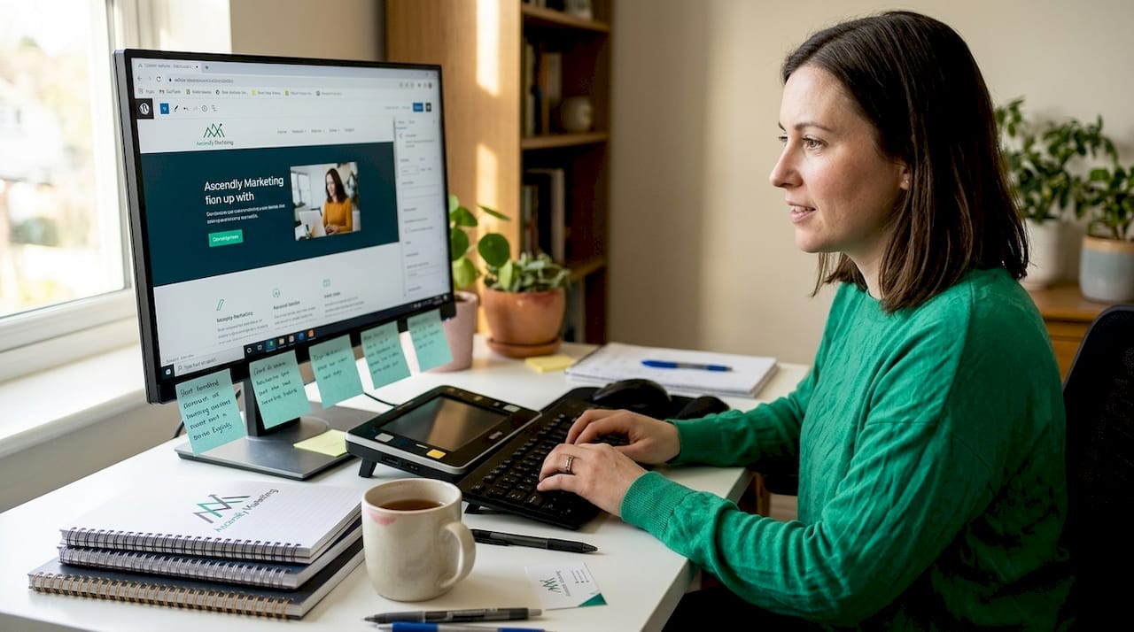 Woman updating website with accessibility tools