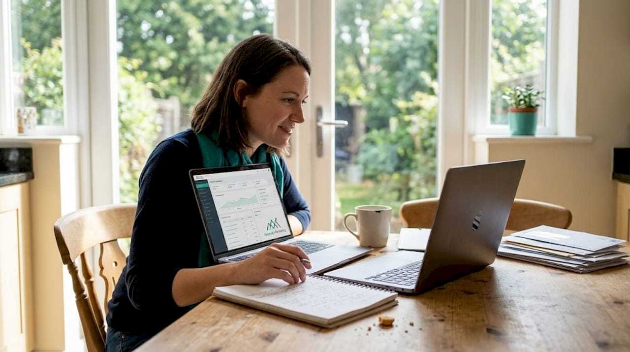 Small business owner reviewing AI marketing results