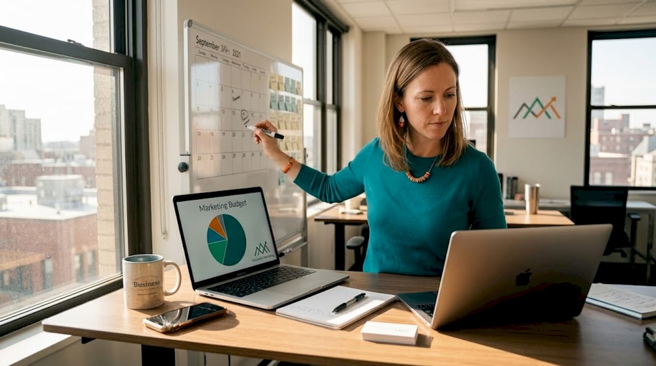 Small business owner planning marketing strategy