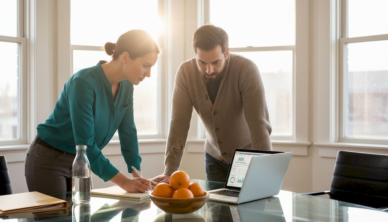 Small business team reviewing analytics in office