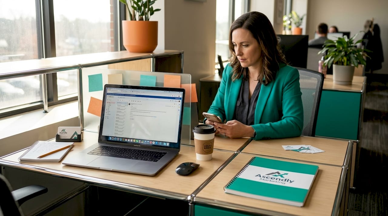 Small business owner multitasking marketing work