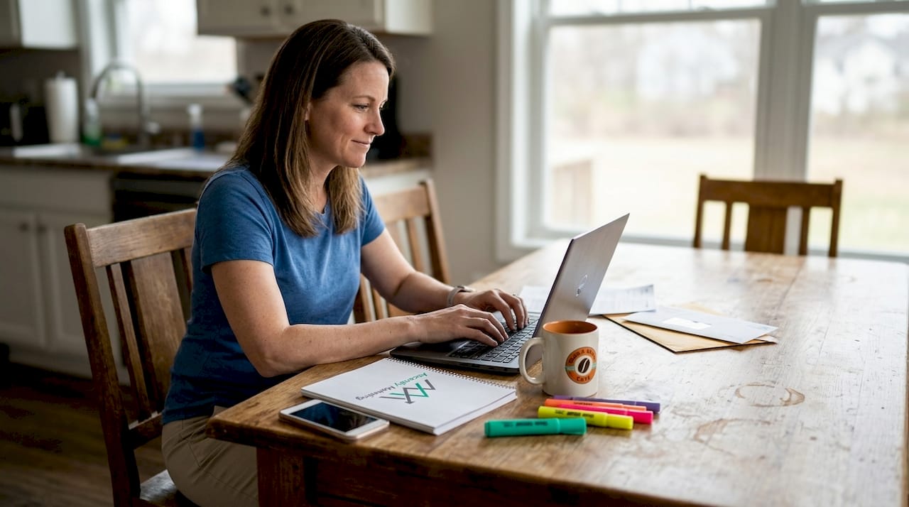 Small business owner working at kitchen table