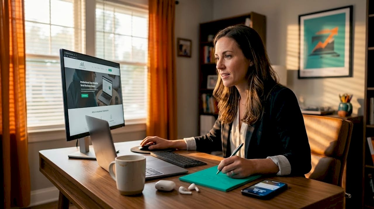 Business owner checking website maintenance tasks