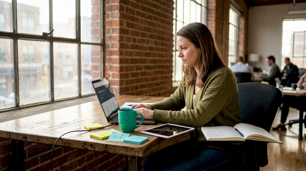 Small business owner managing brand online