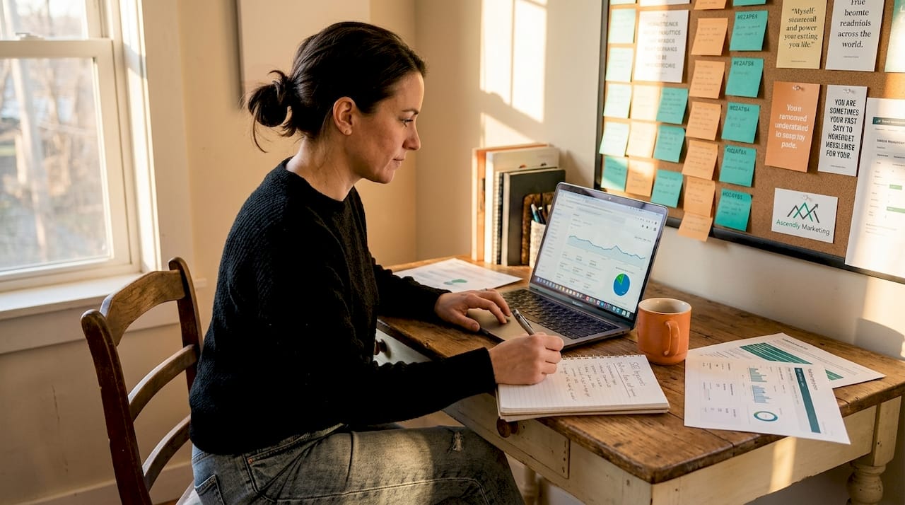 Small business owner working on SEO