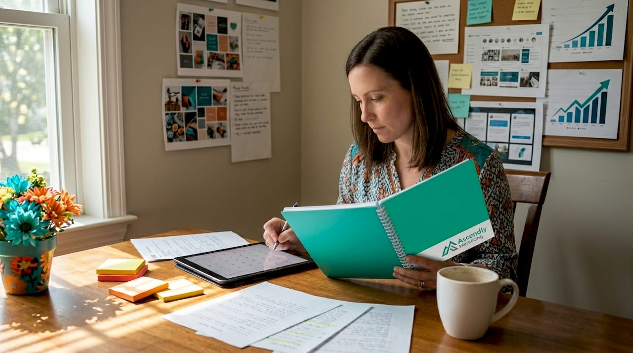 Home office social campaign planning scene