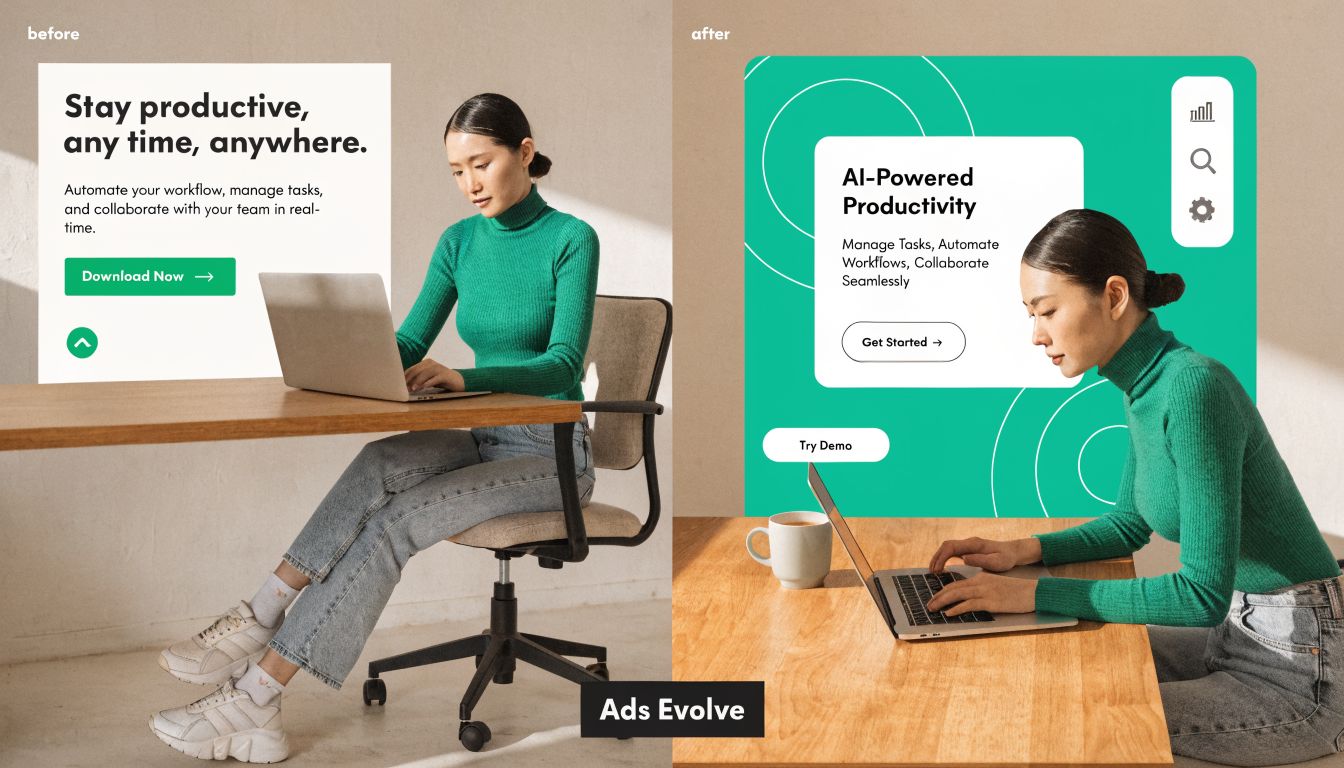 A comparison image showing the improvement of a digital ad design before and after professional optimization.