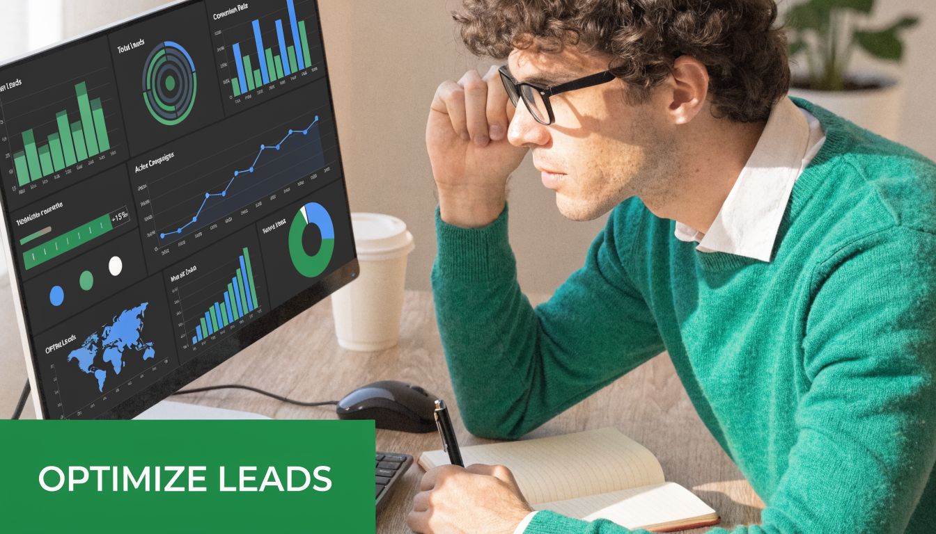 A professional analyzing digital marketing performance data on a computer screen while taking notes in a notebook.