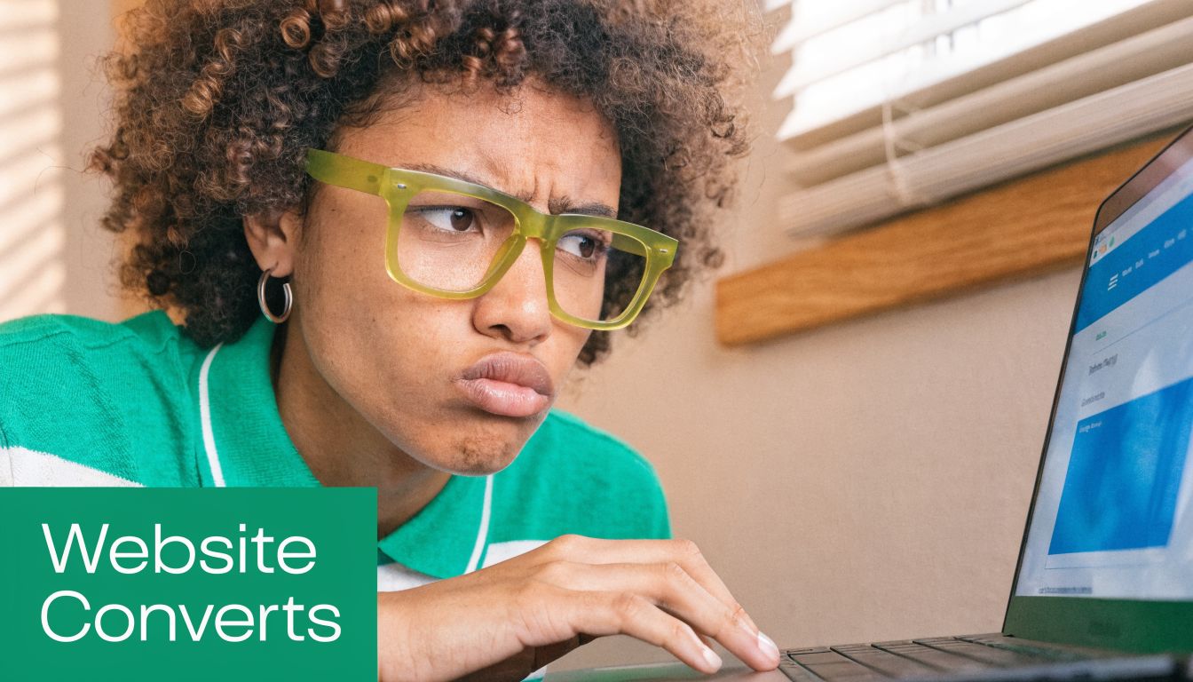 A focused person with curly hair and glasses looking intently at a laptop screen while working online.