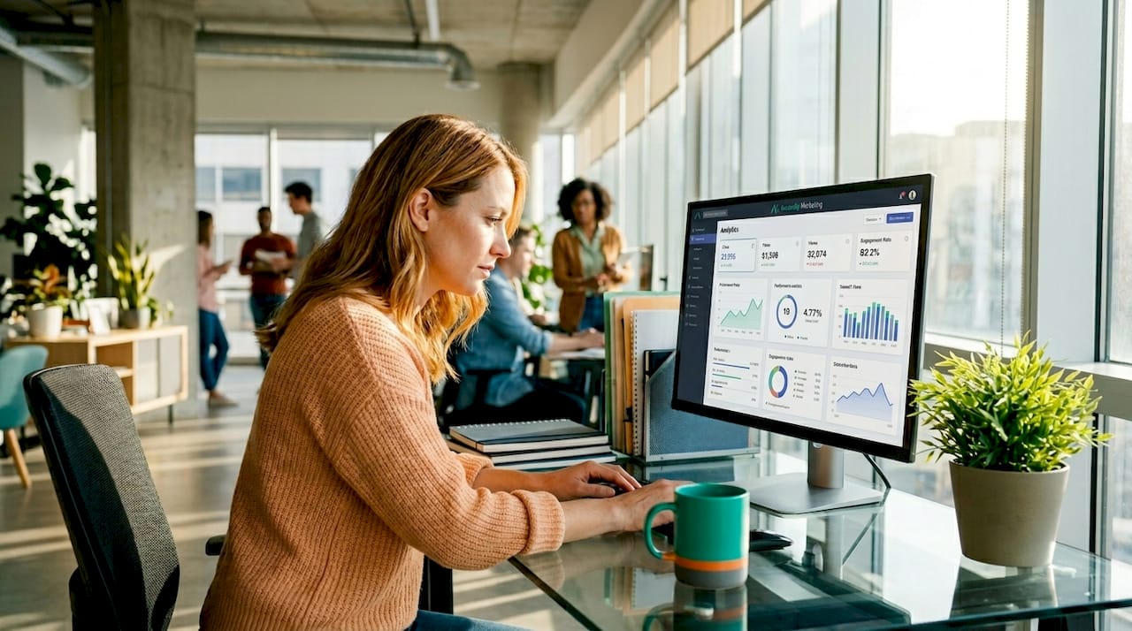 Content creator analyzing digital marketing metrics