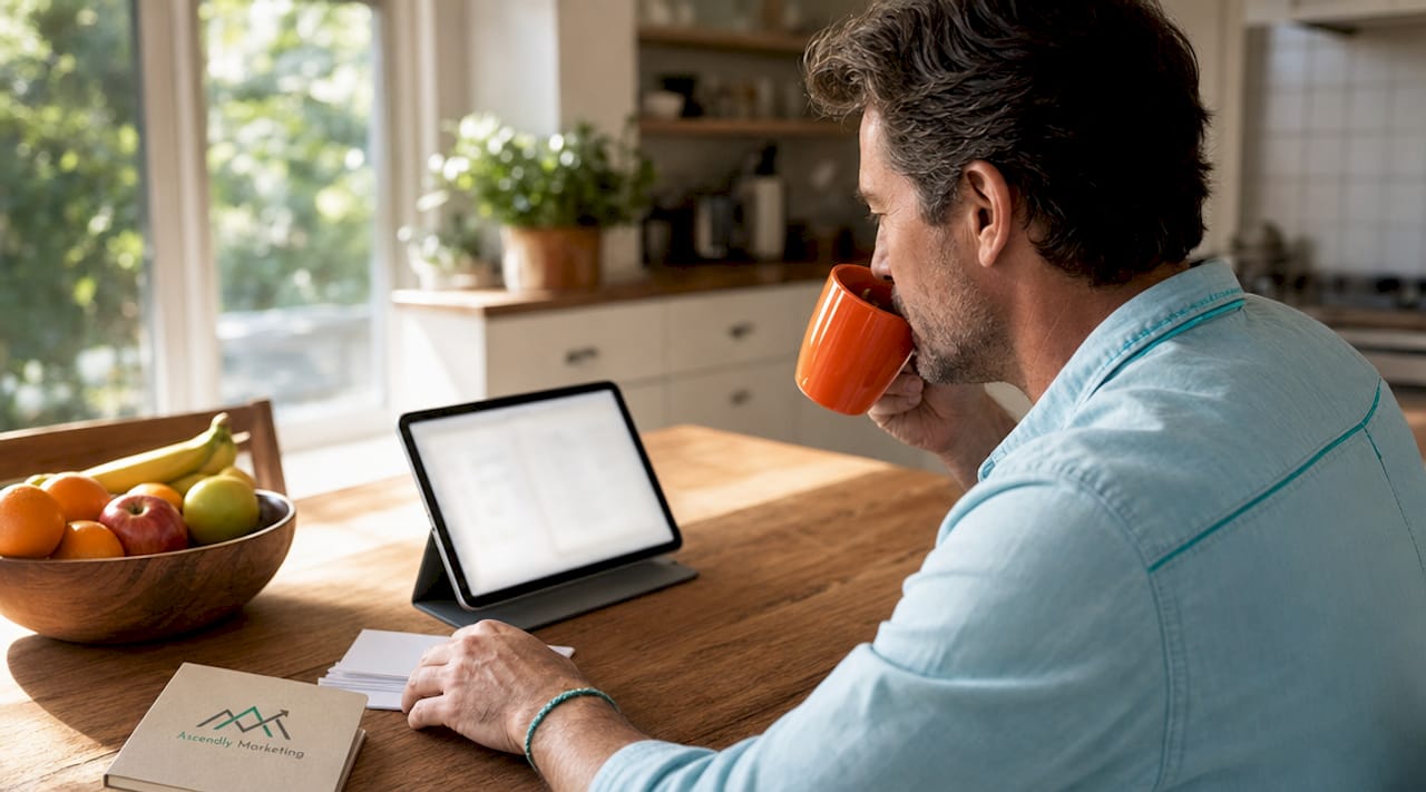 Small business owner analyzing website data at desk