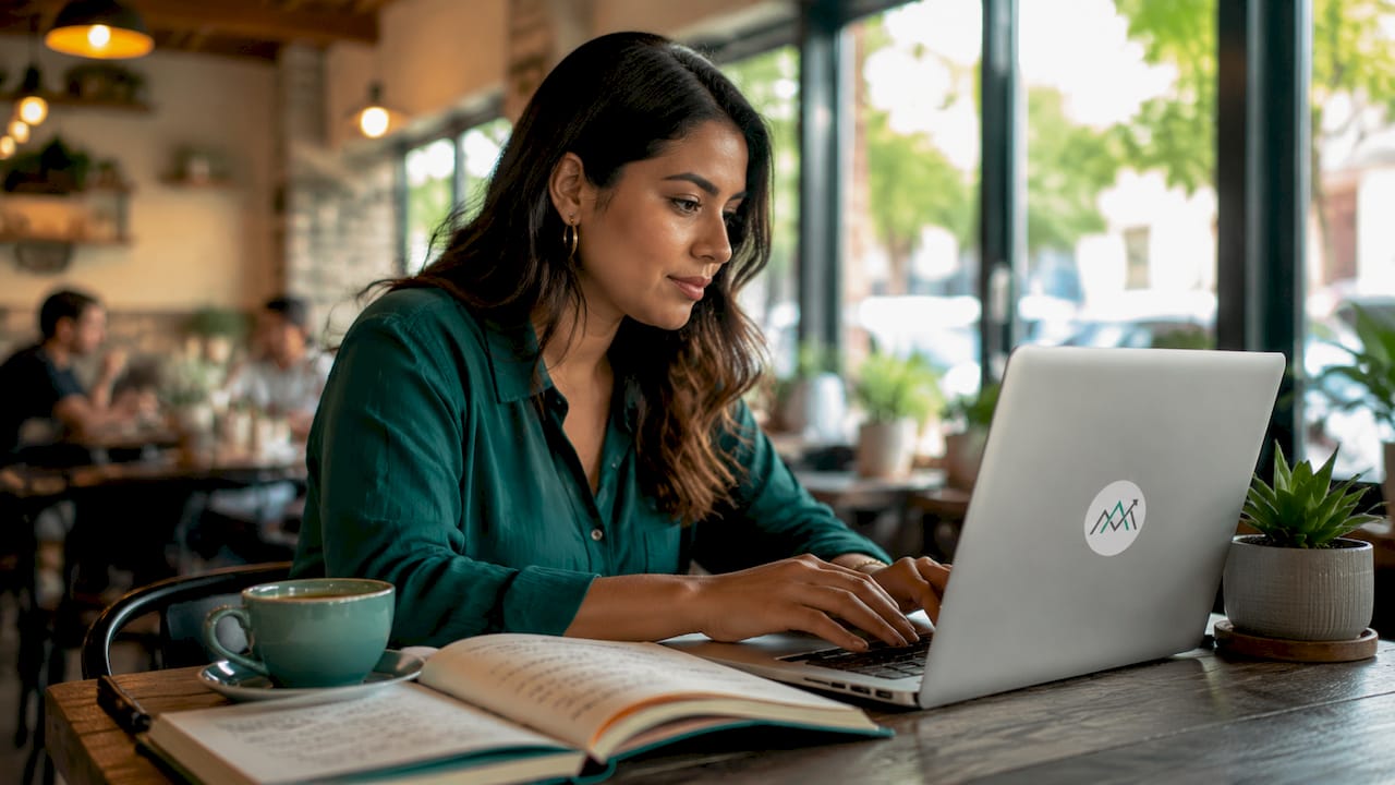 Woman working on targeted advertising on laptop