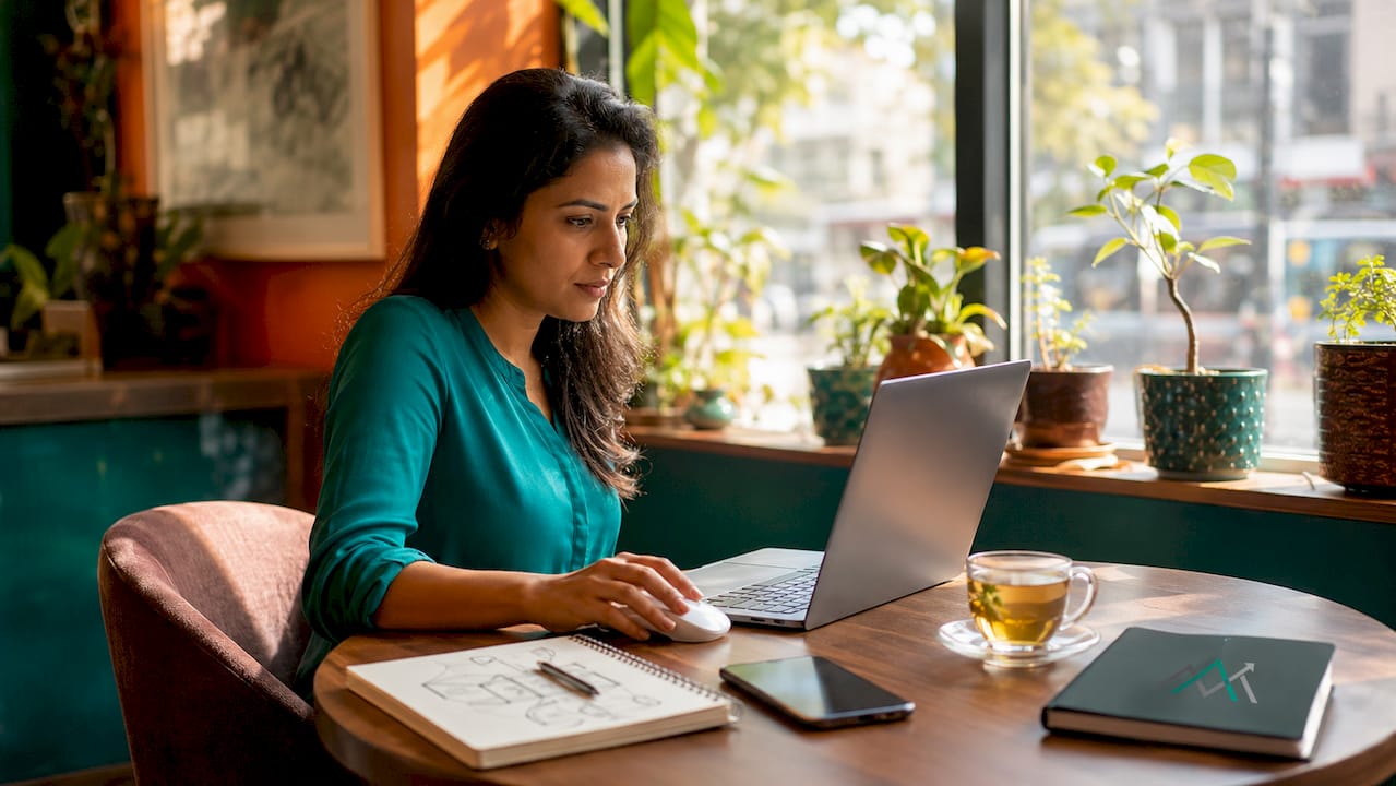 Small business owner working on website design