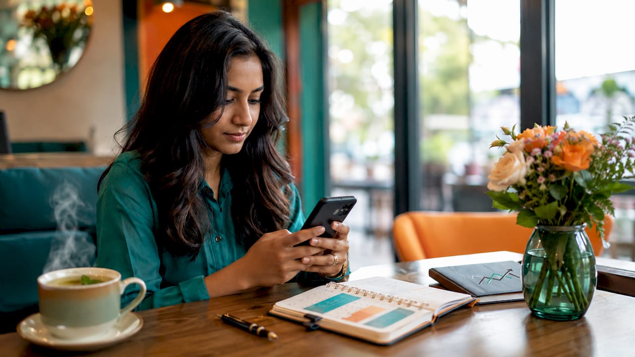 Woman testing mobile optimization on smartphone