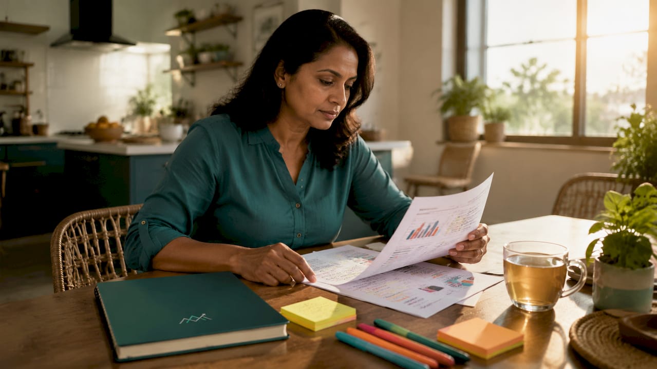 Woman reviewing SEO and PPC strategy documents