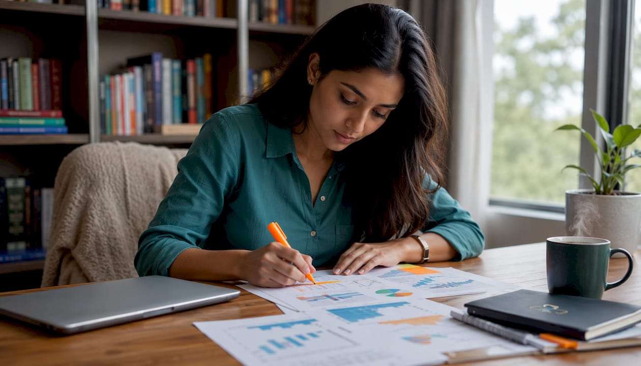 Woman analyzing machine learning marketing data