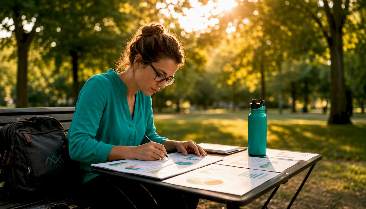 Marketing analyst reviewing campaign reports at desk
