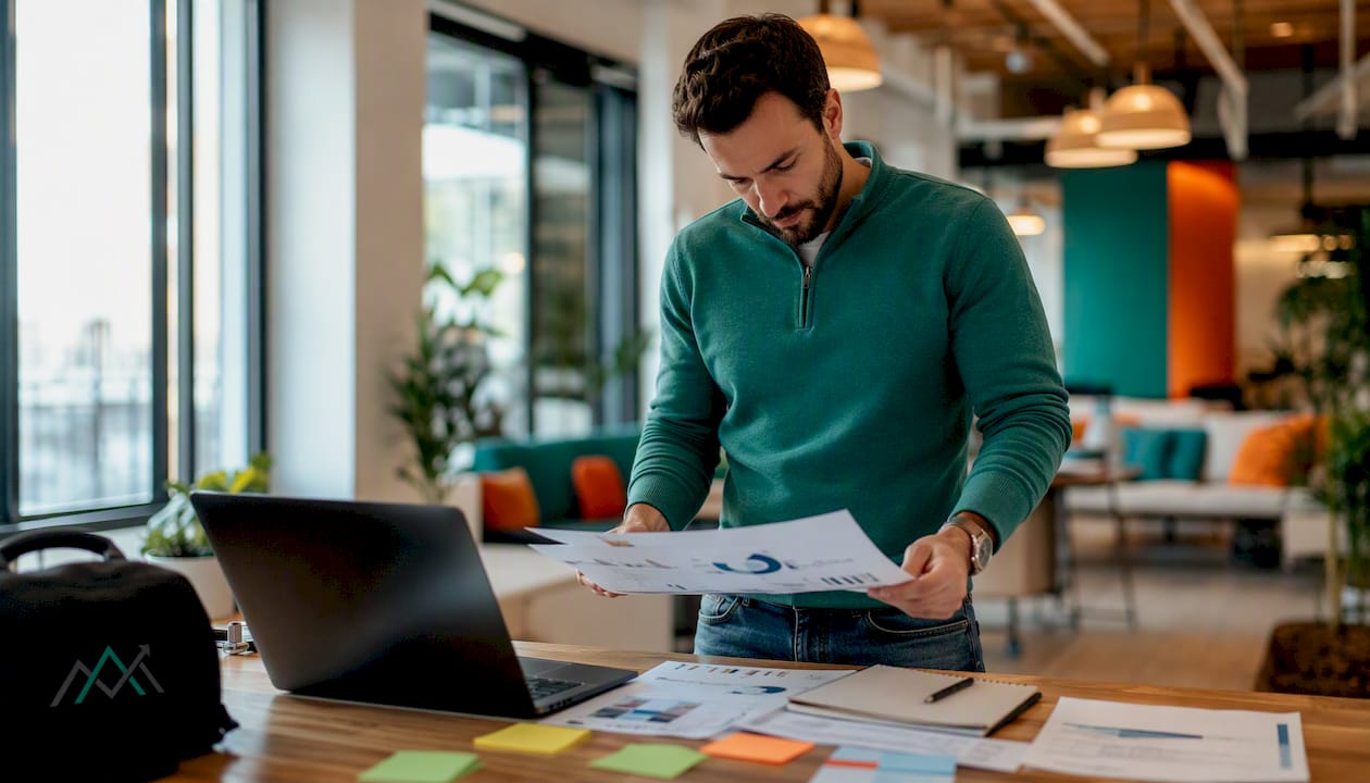 Marketing manager reviewing collaboration software