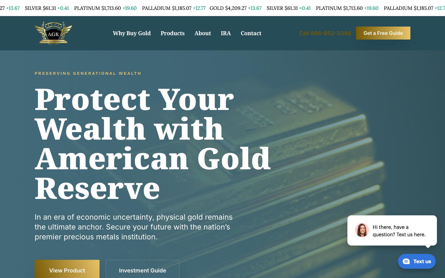 Homepage of the american gold reserve website, built on wordpress by ascendly
