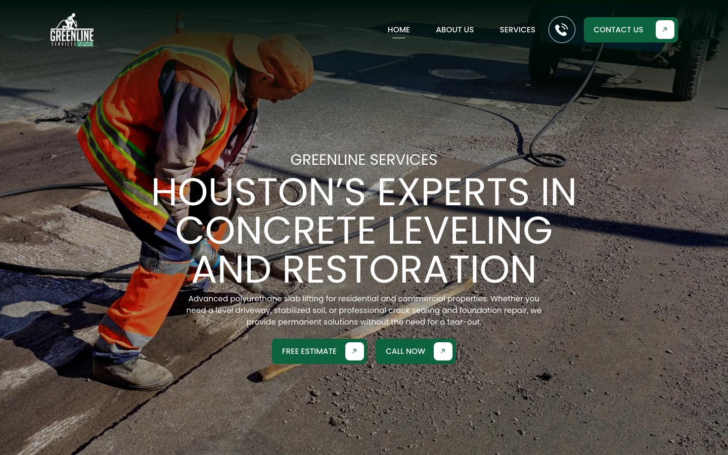 Homepage of the greenline concrete lift website, built on wordpress by ascendly