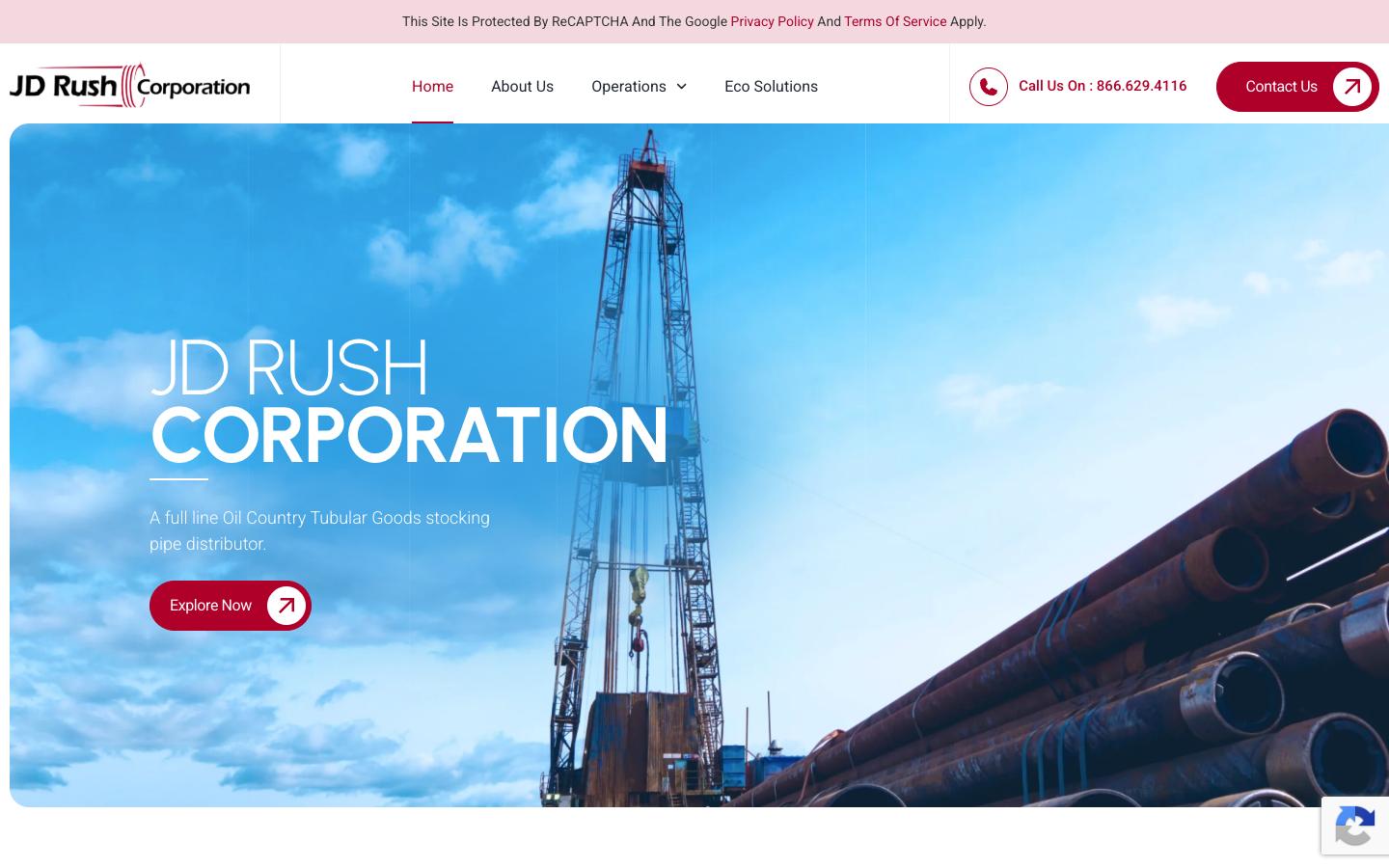 Homepage of the jd rush corporation website, built on wordpress by ascendly