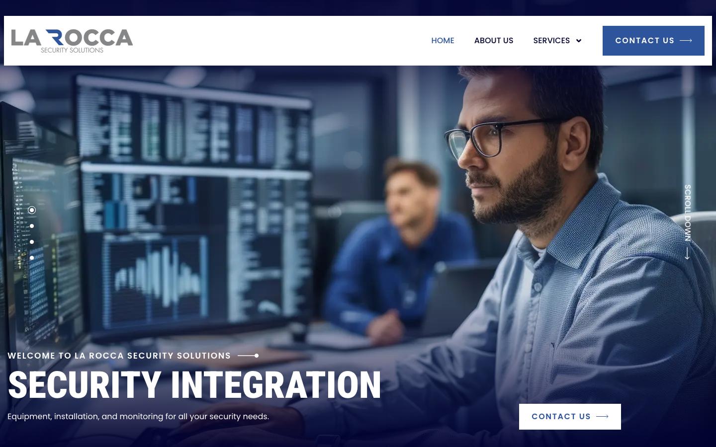 Homepage of the la rocca security website, built on wordpress by ascendly