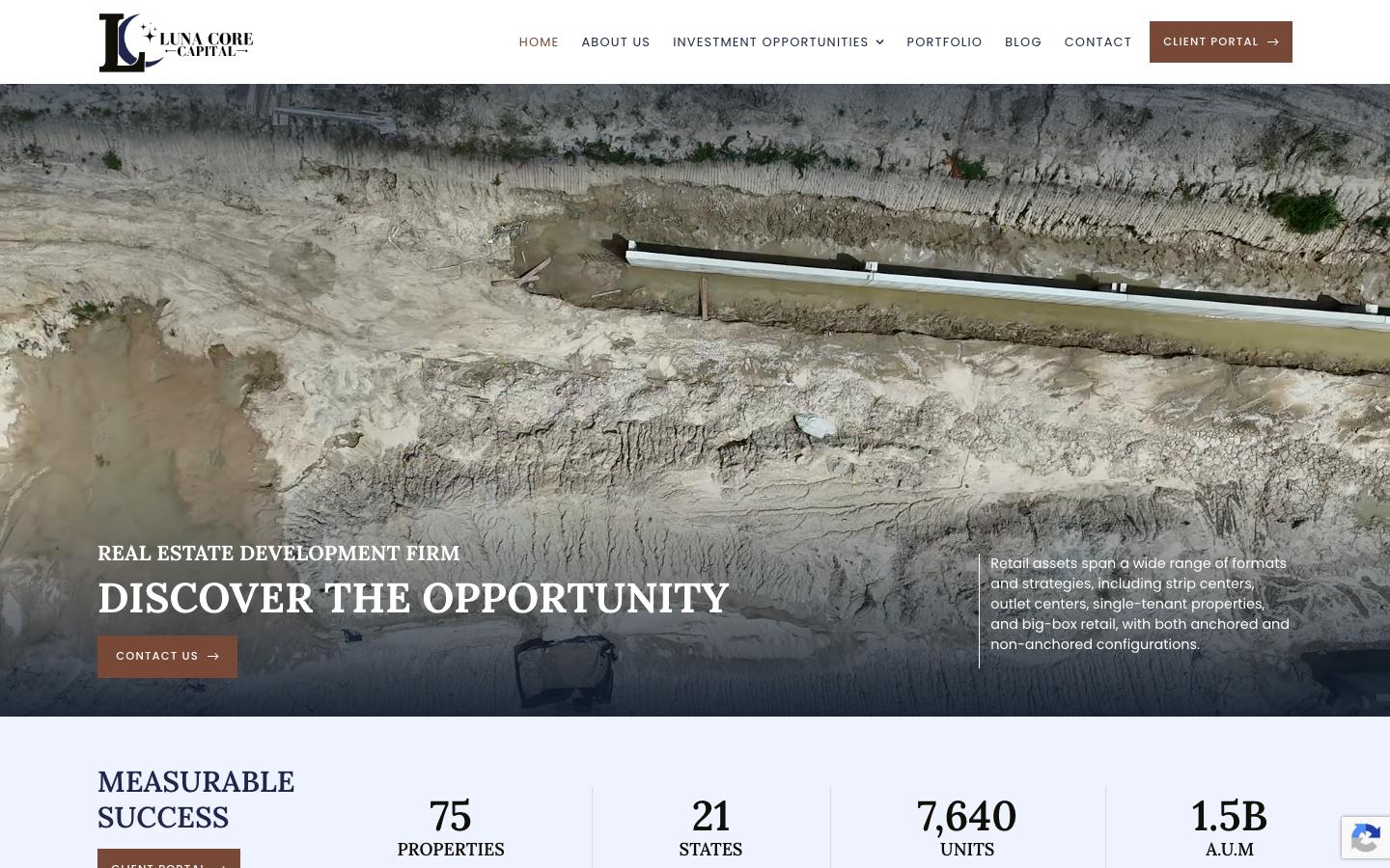 Homepage of the luna core capital website, built on wordpress by ascendly