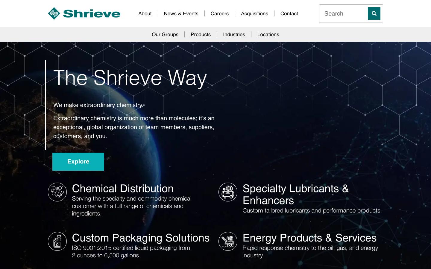 Desktop view of the shrieve chemical website