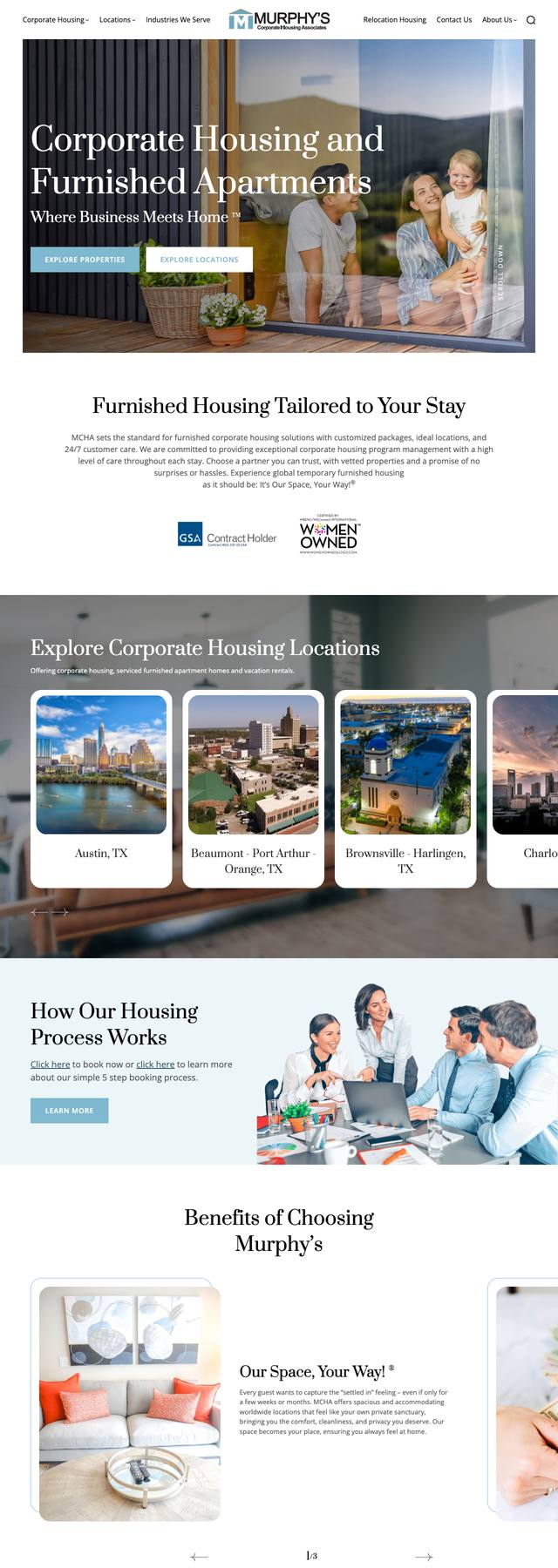 Homepage of the corporate housing associates website, designed and built by ascendly on webflow